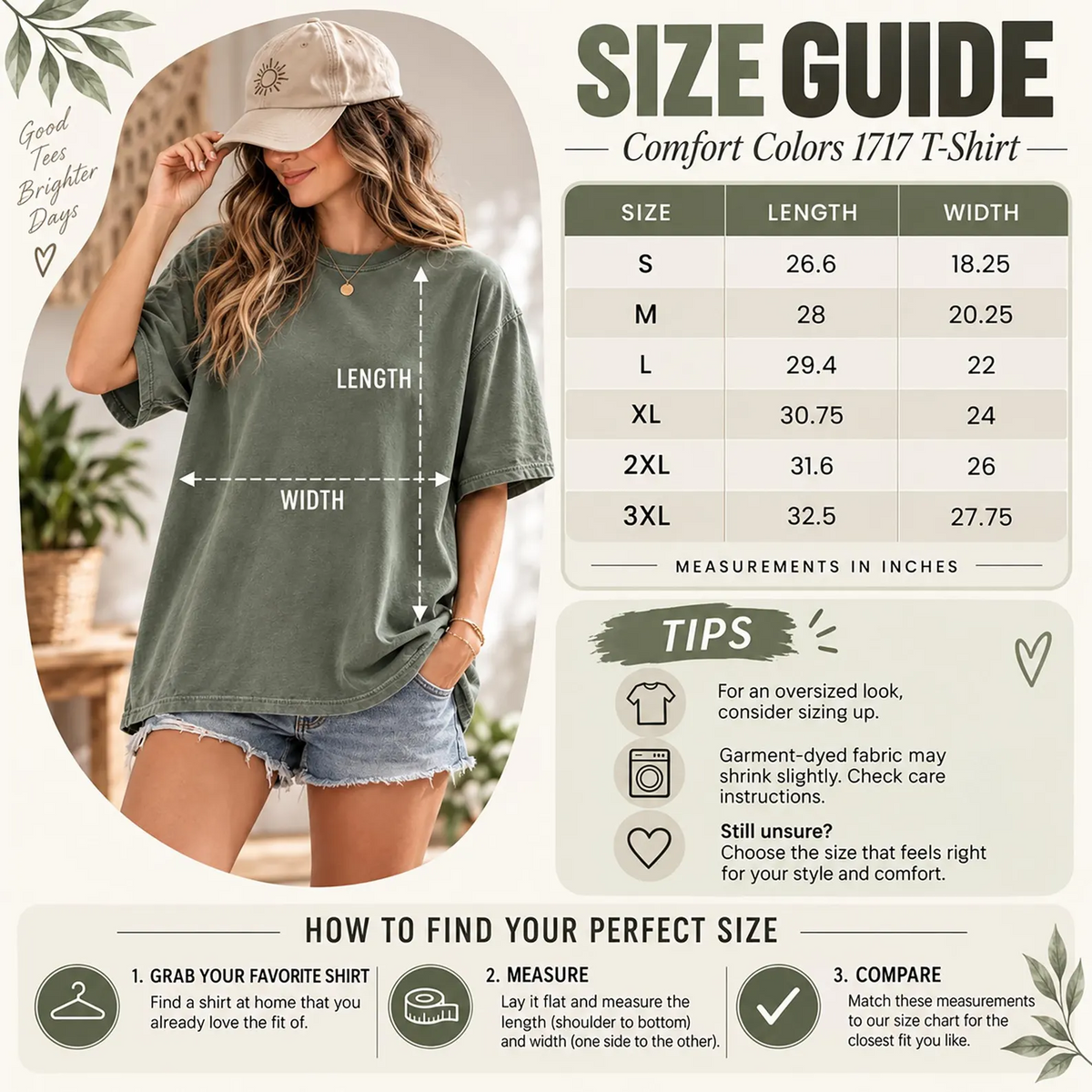 Size chart for Faded Lore T-Shirt