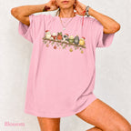 Cute Winter Bird Shirt T-Shirt in Blossom, vintage graphic tee with winter birds in holiday hats