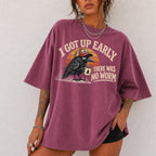 I Got Up Early There Was No Worm Shirt T-Shirt in Berry, funny vintage crow and coffee graphic tee