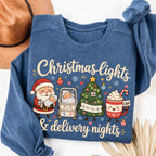 Labor and Delivery Nurse Christmas Shirt Sweatshirt in Blue Jean, cozy Christmas graphic sweatshirt for L&D nurses